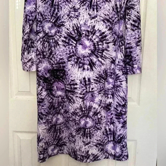 LULAROE Midi Shirt Dress Purple Tie Dye Starburst Midi Button Up V-Neck Shift M - Picture 10 of 15